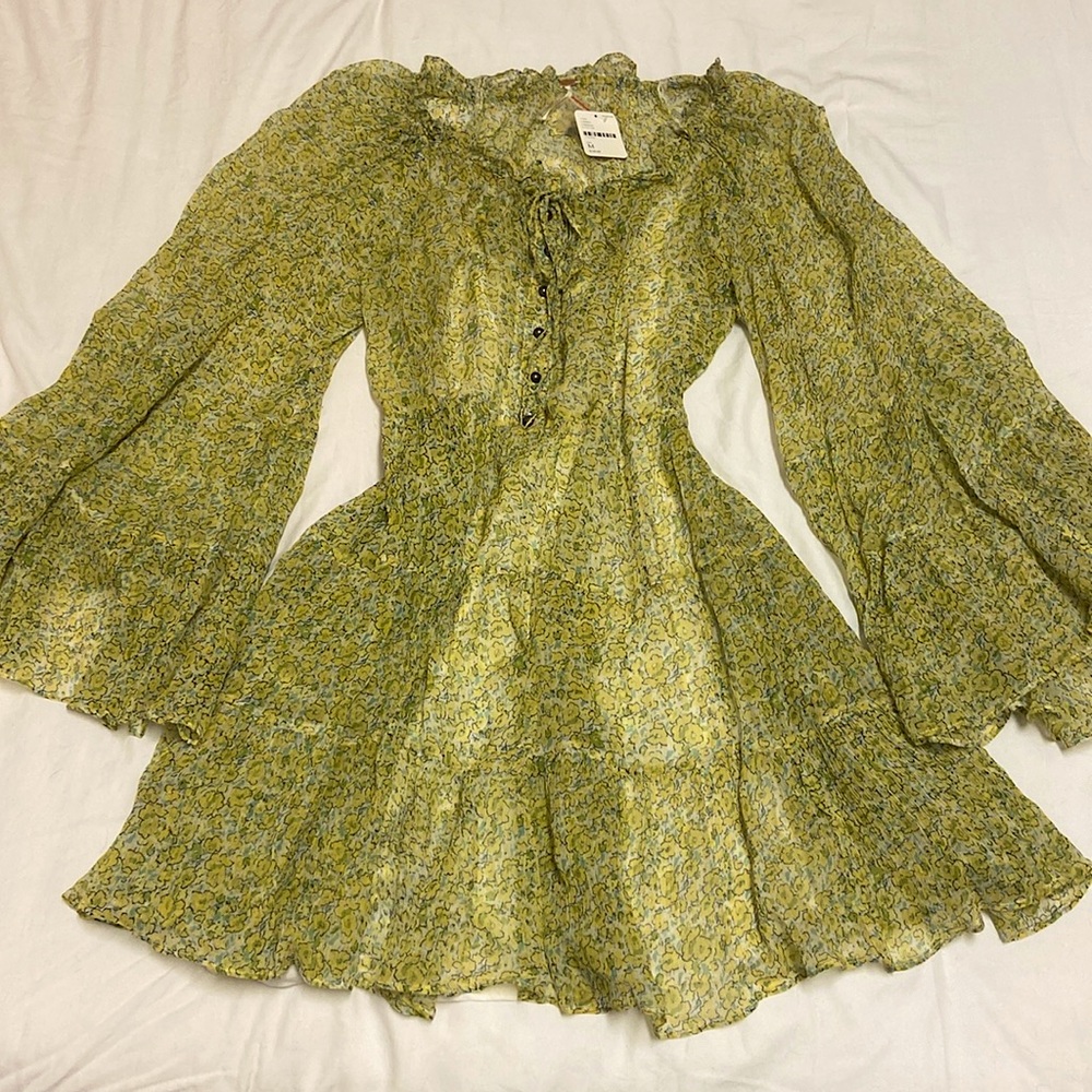 NWT Free People Floral Boho Sheer Mini Dress w Slip